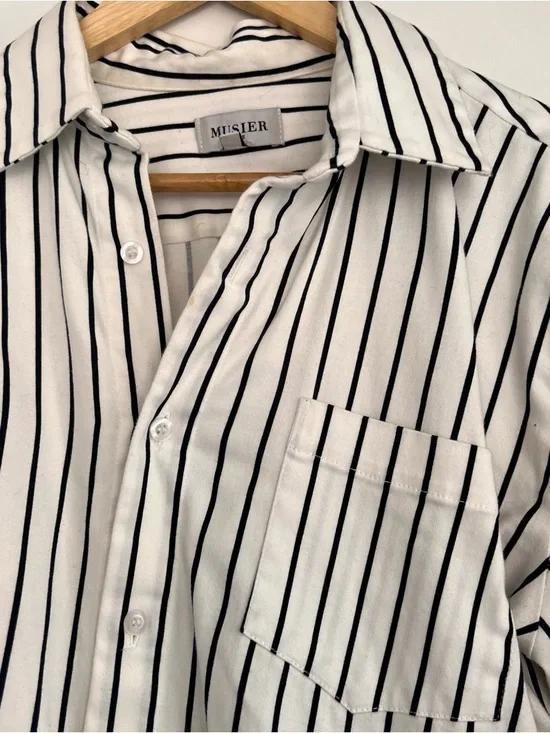 Musier Paris Striped Button Down Shirt Black White Size 38 (S/M) - Picture 3 of 4